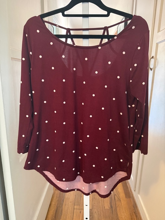 Papermoon Tops - Papermoon Women’s Polka Dot Long-Sleeve Top in Burgundy with open back